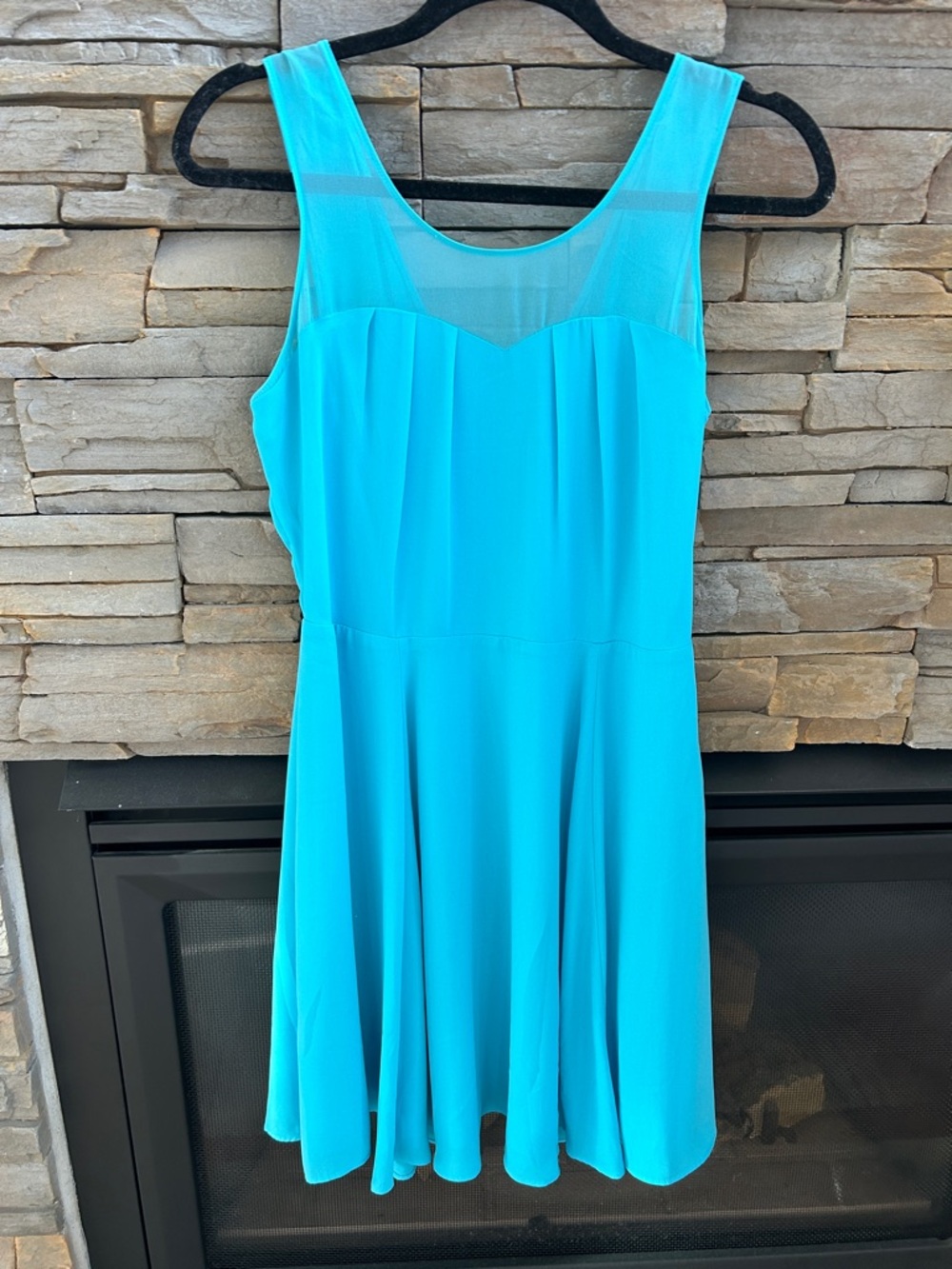NWOT Sleeveless Turquoise Mini Dress with Mesh Yoke